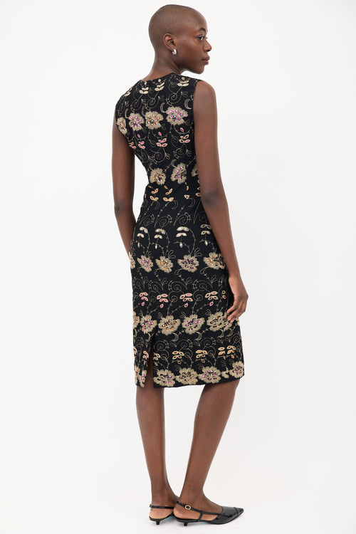 Givenchy Black 
Multi Silk Floral Sequin Dress