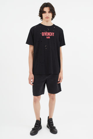 Givenchy Black 
Red Distressed Logo T-Shirt