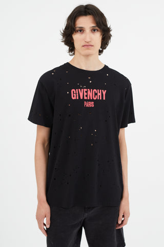 Givenchy Black 
Red Distressed Logo T-Shirt