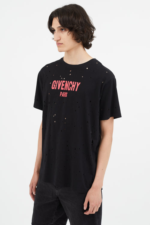 Givenchy Black 
Red Distressed Logo T-Shirt