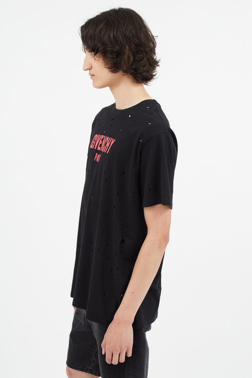 Givenchy Black 
Red Distressed Logo T-Shirt