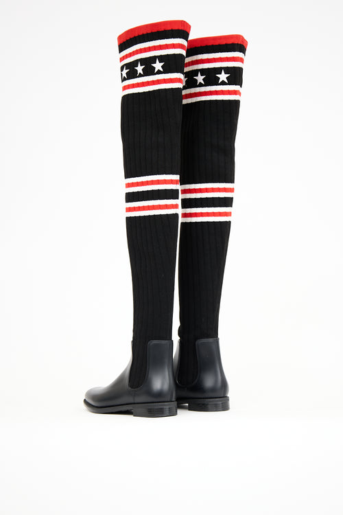 Givenchy Black 
Red Knit Thigh High Rain Boot