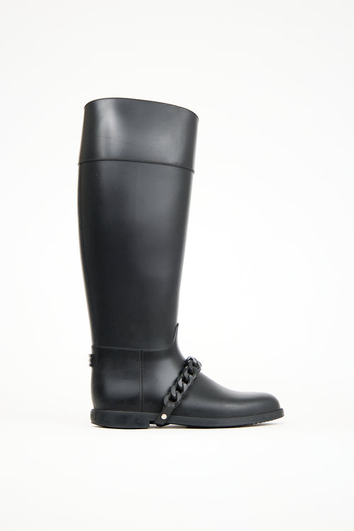 Givenchy Black Rubber Chain Link Eva Rain Boot