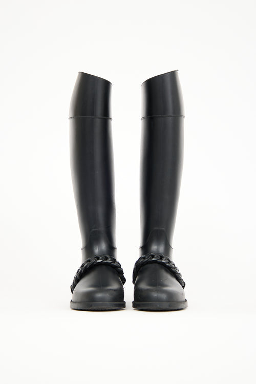 Givenchy Black Rubber Chain Link Eva Rain Boot