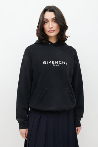 Givenchy Black 
White Distressed Logo Hoodie