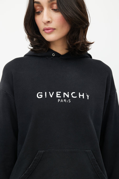 Givenchy Black 
White Distressed Logo Hoodie