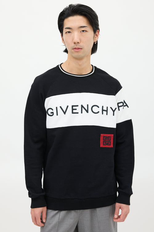 Givenchy Black 
White Embroidered Logo Sweatshirt