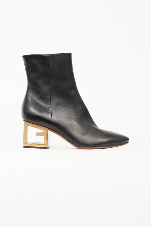 Givenchy Black Leather Triangle Heeled Boot