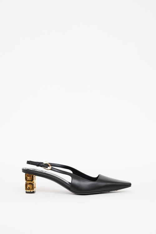 Givenchy Black 
Gold Leather G Cube Heel