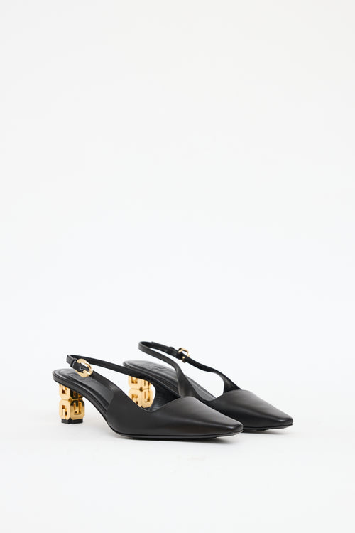 Givenchy Black 
Gold Leather G Cube Heel