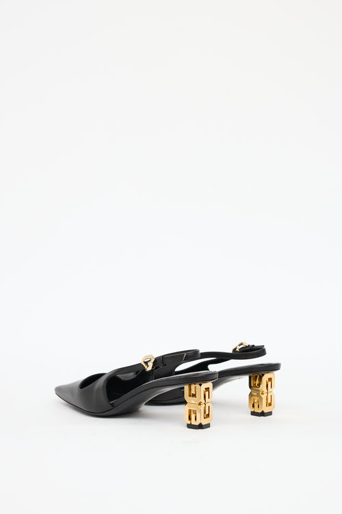 Givenchy Black 
Gold Leather G Cube Heel