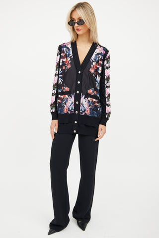 Givenchy Black 
Multi Floral Silk Knit Cardigan