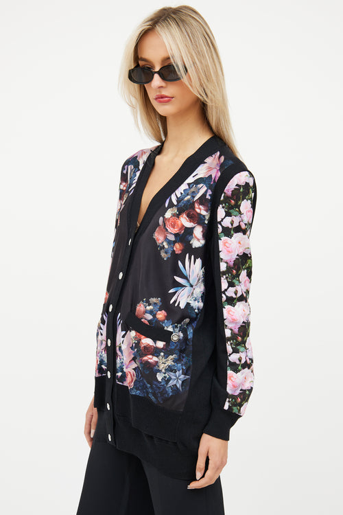 Givenchy Black 
Multi Floral Silk Knit Cardigan