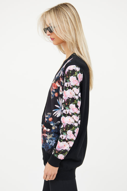 Givenchy Black 
Multi Floral Silk Knit Cardigan