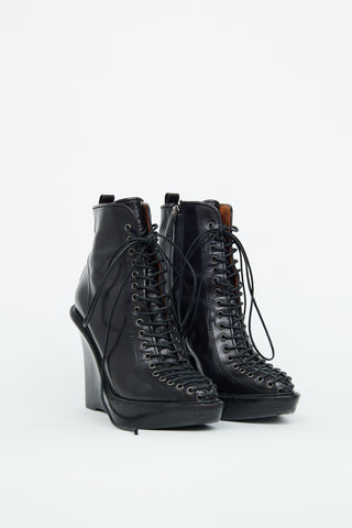 Givenchy Black Lace Up Wedge Ankle Boot