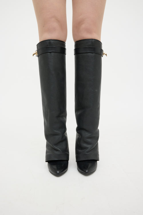 Givenchy Black Leather KH Lock Knee High Boot