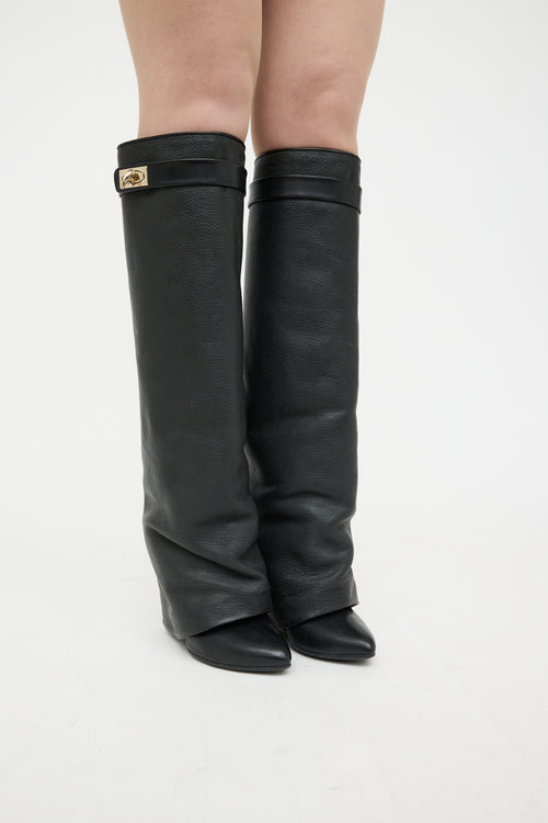 Givenchy Black Leather KH Lock Knee High Boot