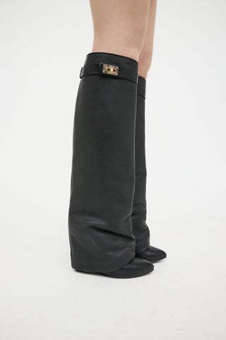 Givenchy Black Leather KH Lock Knee High Boot