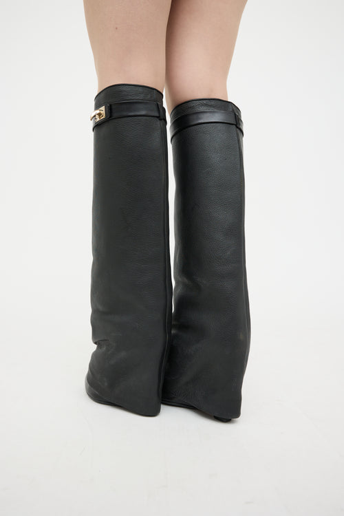 Givenchy Black Leather KH Lock Knee High Boot