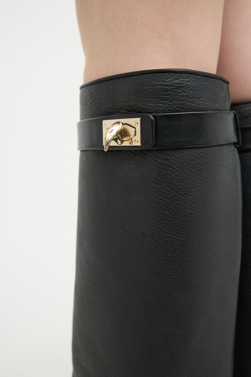 Givenchy Black Leather KH Lock Knee High Boot