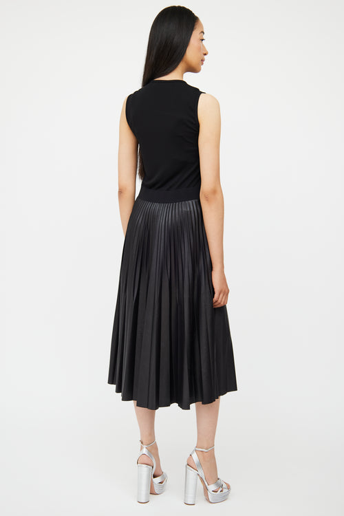 Black Logo Pleated Sleeveless Dress