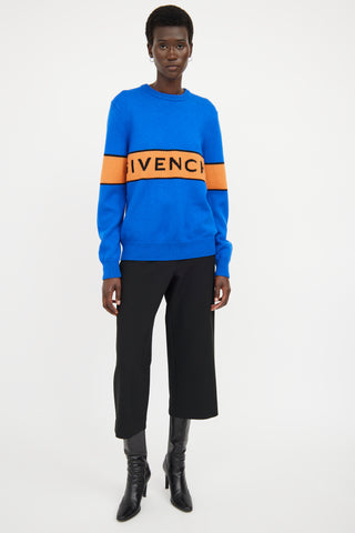 Givenchy Blue 
Orange Logo Knit Sweater