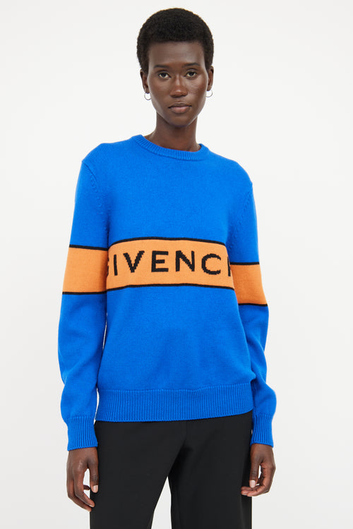 Givenchy Blue 
Orange Logo Knit Sweater