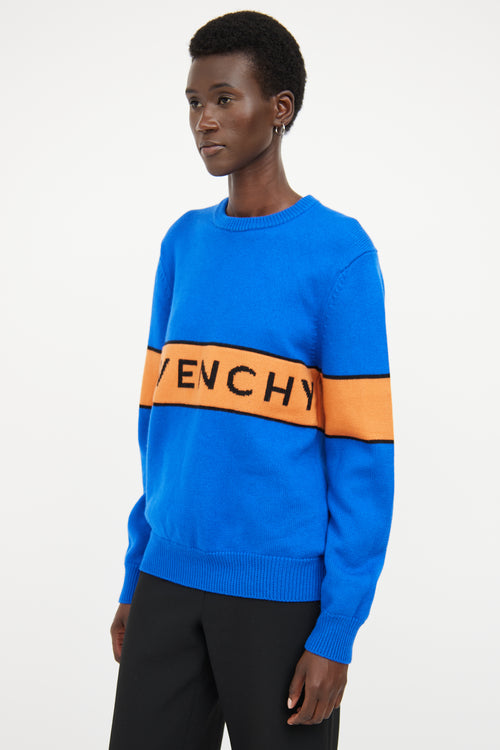 Givenchy Blue 
Orange Logo Knit Sweater