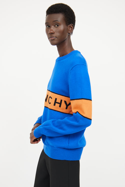 Givenchy Blue 
Orange Logo Knit Sweater