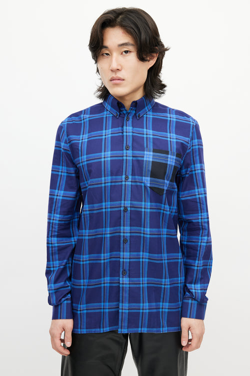 Givenchy Blue Plaid Button Down Shirt