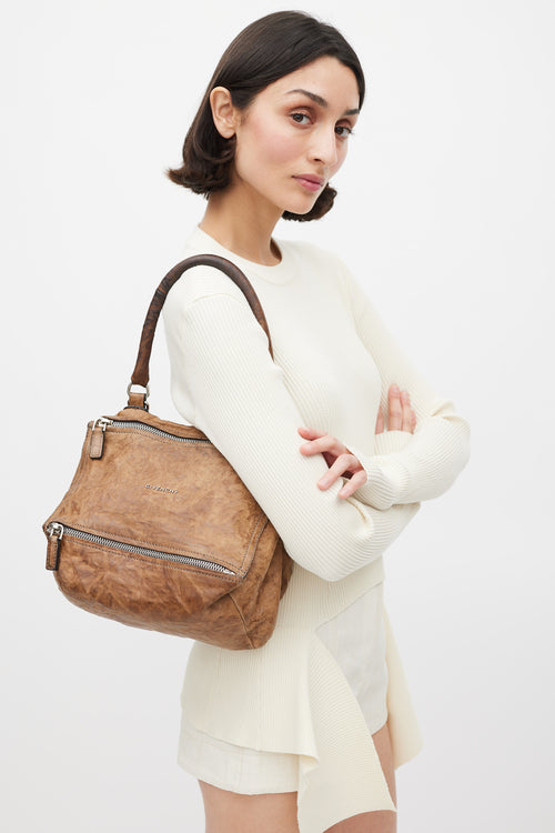 Givenchy Brown Crinkled Leather Small Pandora Crossbody Bag