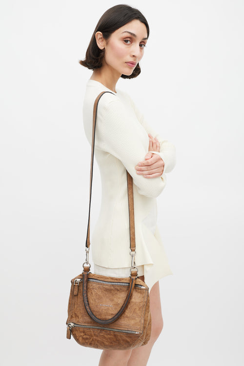 Givenchy Brown Crinkled Leather Small Pandora Crossbody Bag