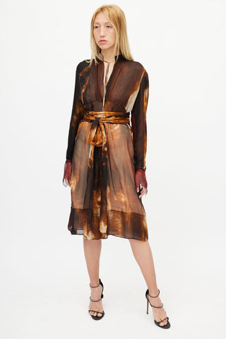 Givenchy Brown 
Multicolour Sheer Abstract Silk Dress