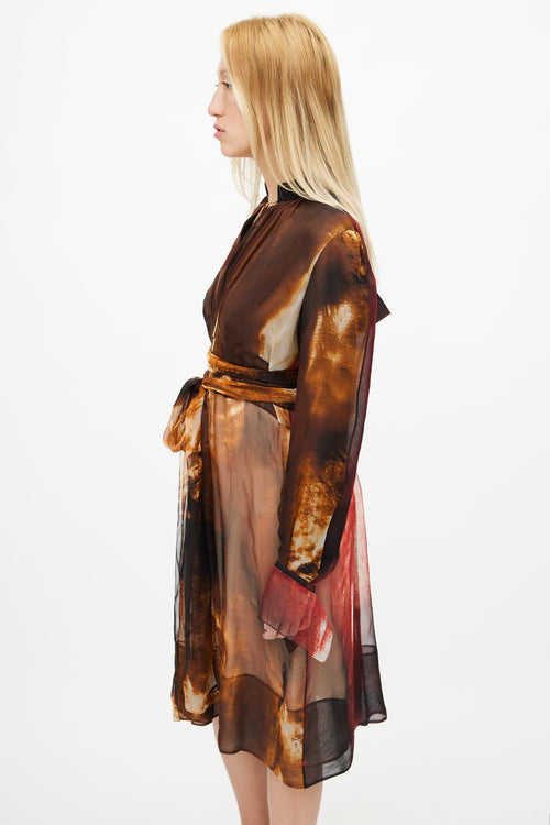 Givenchy Brown 
Multicolour Sheer Abstract Silk Dress