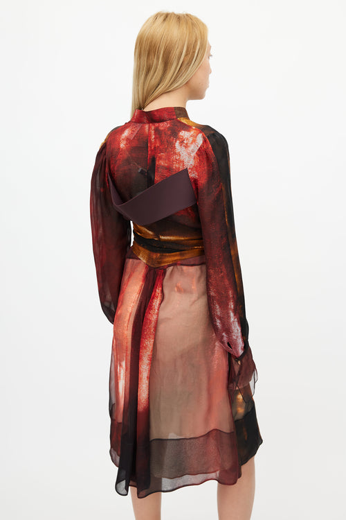 Givenchy Brown 
Multicolour Sheer Abstract Silk Dress