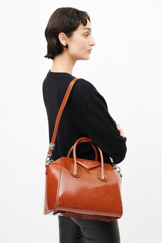 Givenchy Brown Patent Leather Antigona Shoulder Bag