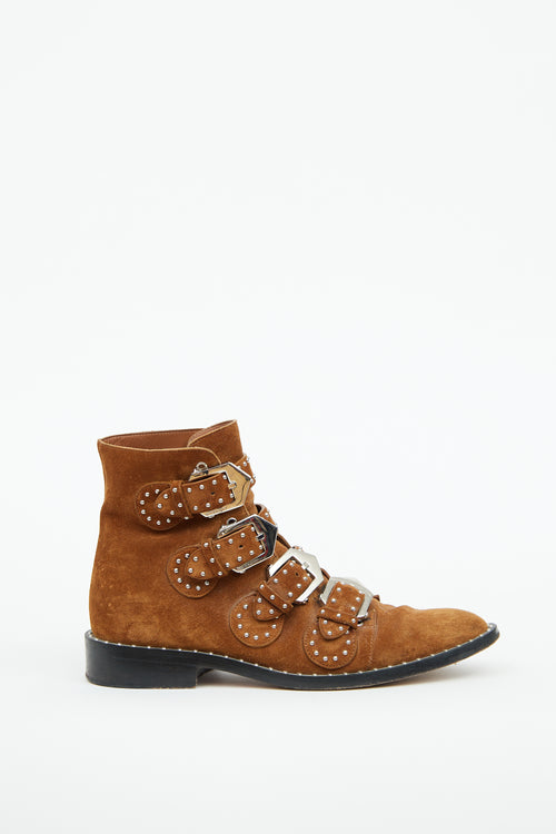 Givenchy Brown Suede 
Silver Studded Ankle Boot