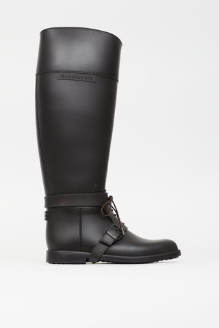 Givenchy Brown Rubber Knee High Riding Boot