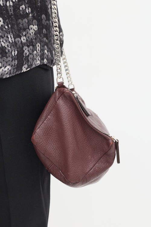 Givenchy Burgundy Leather Mini Pandora Chain Crossbody Bag