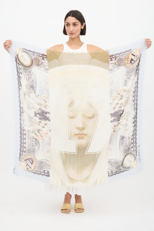 Givenchy Cream 
Multicolour Wool Madonna 17 Scarf