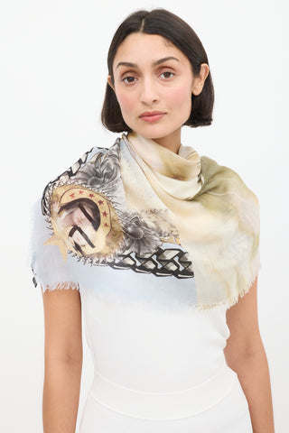 Givenchy Cream 
Multicolour Wool Madonna 17 Scarf