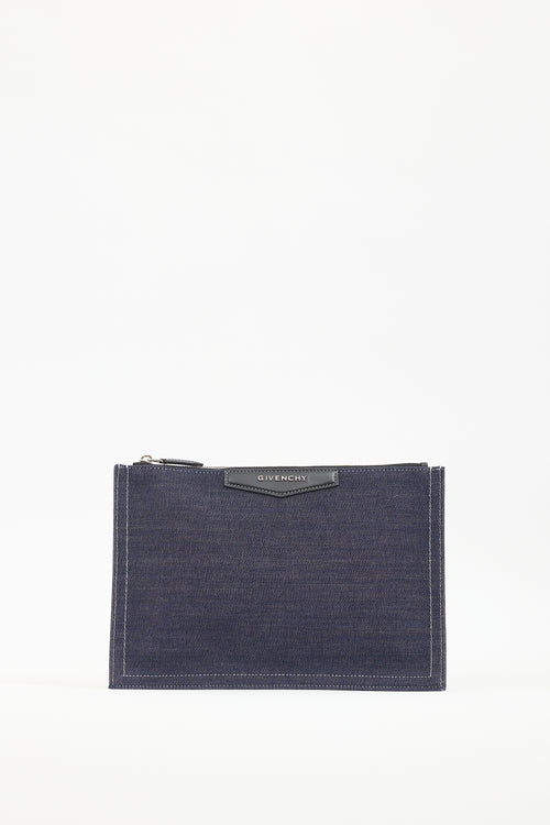 Givenchy Dark Wash Denim 
Leather Antigona Pouch