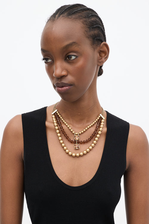 Givenchy Gold Faux Pearl 
Bead Layer Necklace