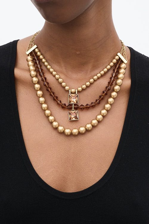 Givenchy Gold Faux Pearl 
Bead Layer Necklace