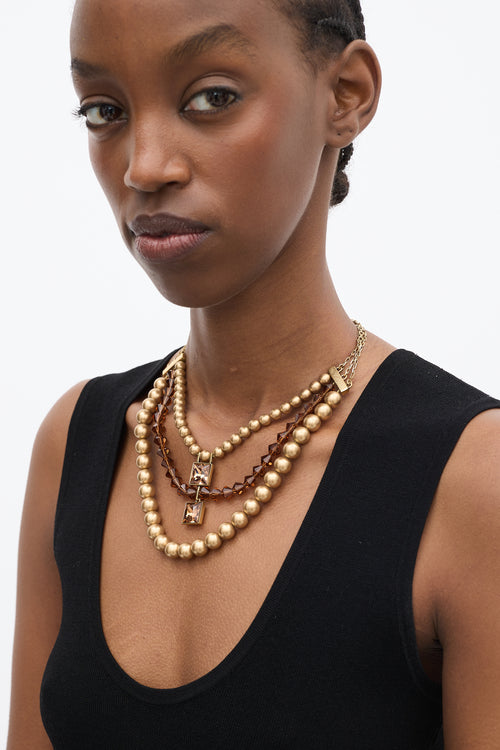 Givenchy Gold Faux Pearl 
Bead Layer Necklace