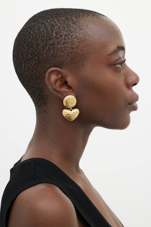 Givenchy Gold Heart Pendant Logo Earring