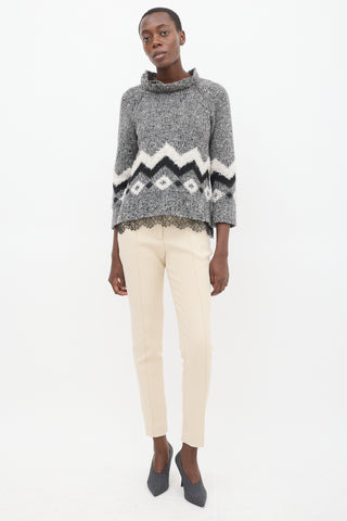 Givenchy Grey 
Multicolour Wool Chenille Zig Zag Sweater