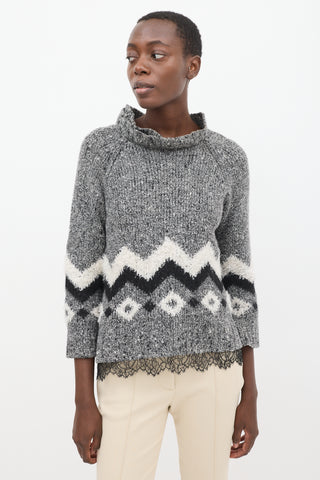 Givenchy Grey 
Multicolour Wool Chenille Zig Zag Sweater