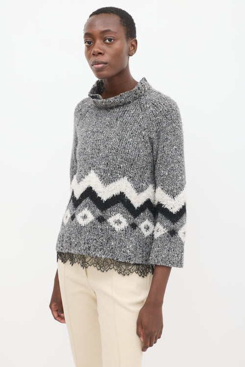 Givenchy Grey 
Multicolour Wool Chenille Zig Zag Sweater