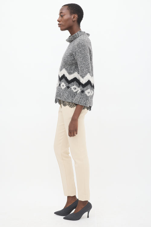 Givenchy Grey 
Multicolour Wool Chenille Zig Zag Sweater